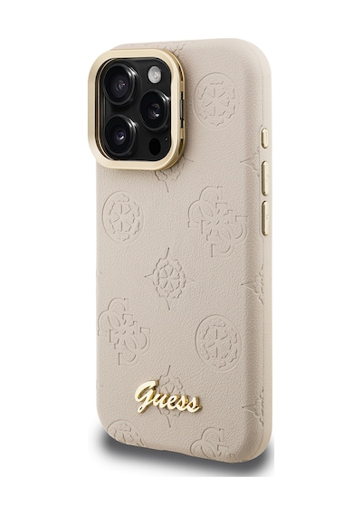 Apple Uyumlu iPhone 16 Pro Kılıf Guess Lisanslı M-safe Şarj Özellikli Kamera Standlı Peony Kapak Bej