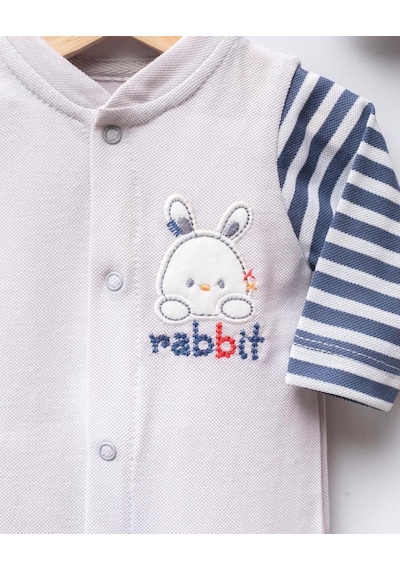 Bellamio Kids Rabbit Yazılı Patikli Erkek Bebek Tulum Seti Gri