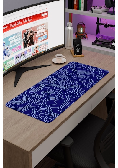 Mavi Lacivert 70x30 Xl Taraftar Gaming Oyuncu Mouse Pad Kaymaz Taban Büyük Fare Altlığı Topography