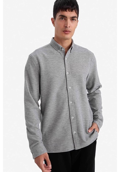 Defacto Regular Fıt Polo Yaka Penye Uzun Kollu Gömlek F9049ax26spgr210 Gri-gr210