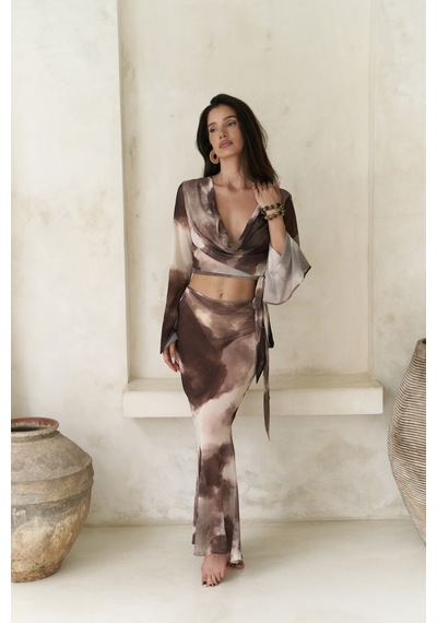 Mai Collection Mai Studios Co. Pnaisyonist Uzun Kol Kahve Crop Etek Takım Kahve