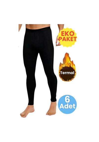 Tezzgelsin Erkek Ekonomik 6'lı Termal Tayt Uzun Sporcu Taytı SiYAH