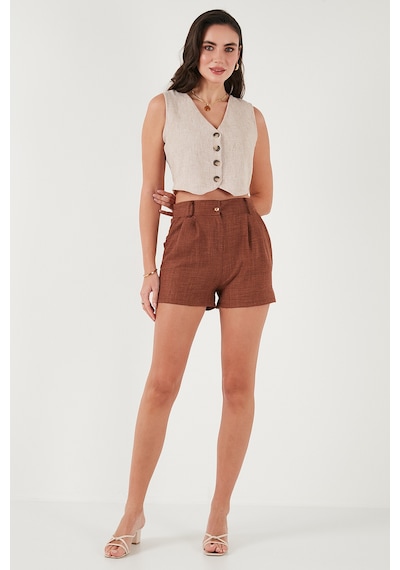 Lela Kırçıllı Regular Fit Cepli Kısa Bayan Şort 5866201 Kahve