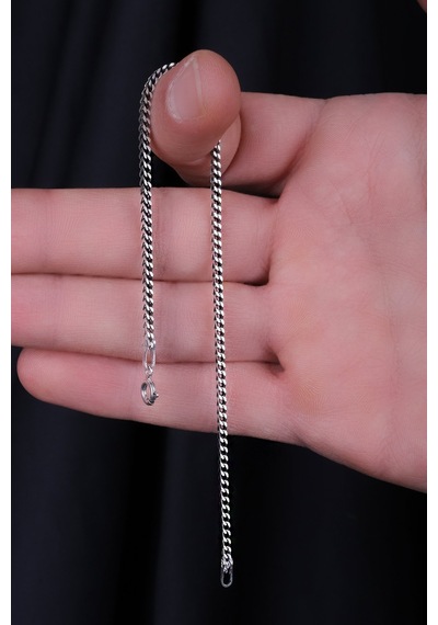 Encili Silver 925 Ayar Gümüş Özel Tasarım 2 Mm Oksitli Esnek Model Zincir Bileklik Gümüş