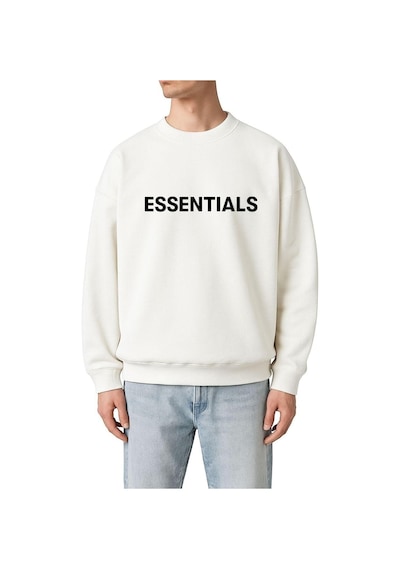 Benroma 3 İplik Penye Essentıals Baskılı Unisex Sweatshırt Beyaz