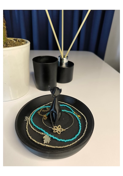 Dekoratif Kedi Figürlü Takı Tabağı Siyah