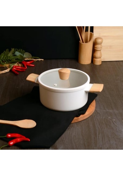 Belarıva 22 Cm Kpkl Beyaz Ahsap Saplı Derın Tencere Beyaz