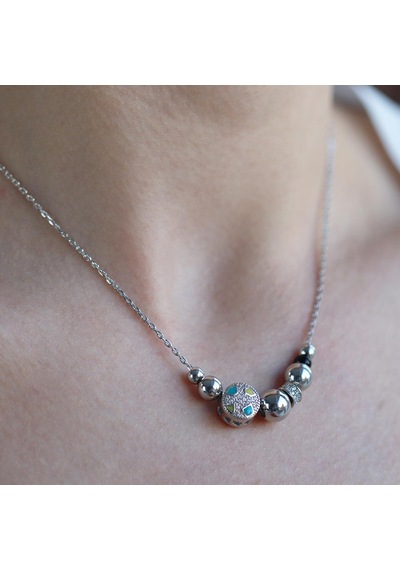 Zirkon Taşlı Charm Gümüş Kolye Gümüş