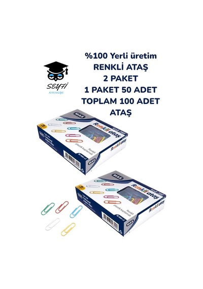 %100 Yerli Üretim Renkli Ataş 2 Paket 1 Paket 50 Adet Toplam 100