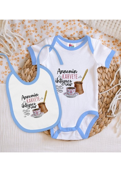 Bk Kids Annemin Kahveye İhtiyacı Var Tasarımlı Mavi Bebek Body Zı Çok Renkli