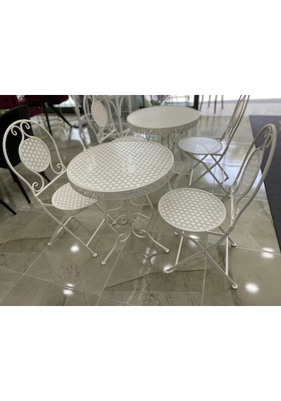 Ferforje Katlanır 1 Masa 4 Sandalye Balkon Takımı Beyaz 60cm Beyaz