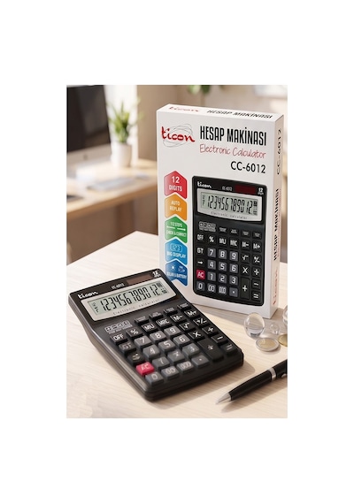 Hesap Makinesi Siyah 14x19cm 1 Adet Ticon Cc-6012 12 Haneli Hafızalı Orta Boy Ofis Büro Masaüstü Hesap Makinası