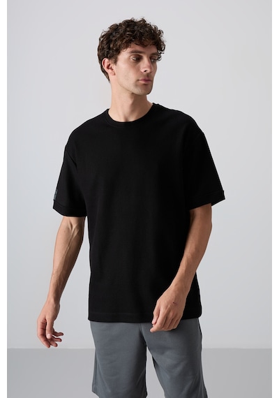 Tommy Life Siyah Pamuklu Kalın Yüzeyi Dokulu Oversize Fit Basic Erkek T-shirt - 88339 001