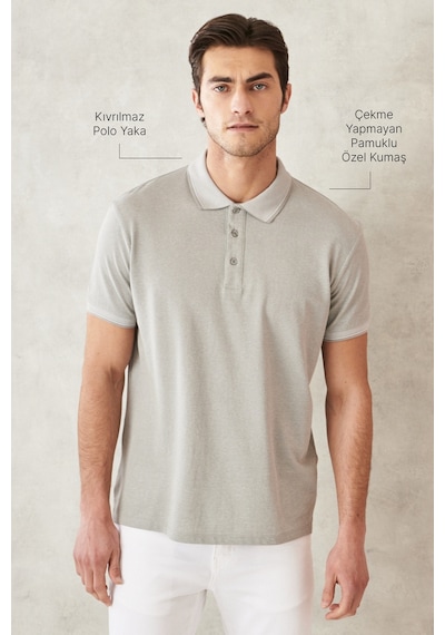Ac&Co / Altınyıldız Classics 465126598 Düğmeli Polo Yaka Cepsiz Slim Fit Erkek Tişört Taş Rengi Taş