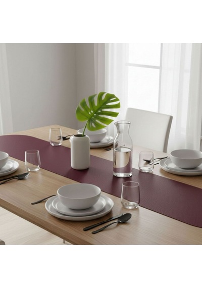 1 Adet Deri Runner-40x140 Cm-deri Masa Örtüsü Bordo