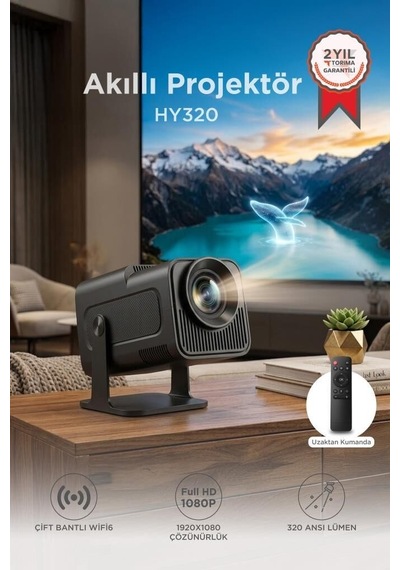 Özel Üretim Projeksiyon Cihazı Hy320 Siyah 4k 1080p Akıllı Cihaz Video Aleti Ev Sineması