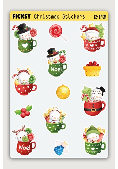 Sevimli Kardan Adam Yılbaşı Yeni Yıl Temalı Sticker Seti - 13 Adet Etiket Çıkartma Diğer
