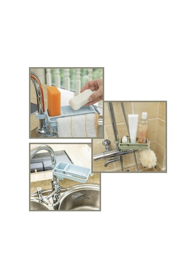River World Musluğa Takılan Sünger Havlu Askılı Sabun Hazneli mutfak Banyo Lavabo Düzenleyici Organizer Yeşil