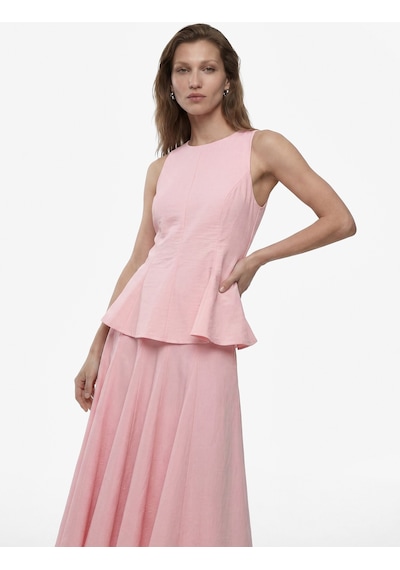 Koton Pamuklu Slim Fit Bisiklet Yaka Kolsuz Peplum Bluz Pembe 6sak30100ew Gül