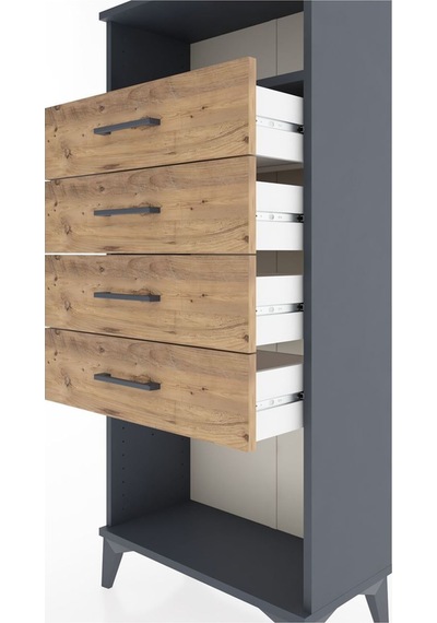 Hyperion Dolap Tek Raflı 4 Çekmeceli 60x44x134 Antrasit-çam Antrasit