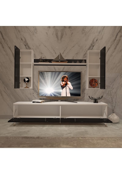 Decoraktiv Eko 7 Mdf Std Gold Tv Ünitesi Tv Sehpası Beyaz - Siyah