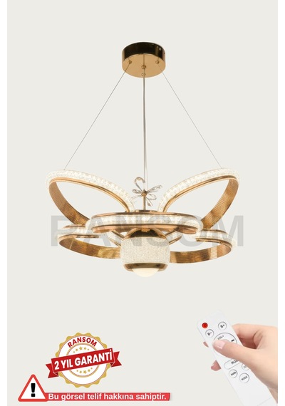 Ransom İthal Seri 3 Renk Kumandalı Saray Led Avize Toplu Kelebekli Rose Gold Kasa Salon Ledli Avize