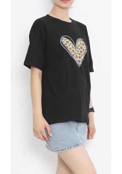 Butik İstanbul 14 Şubat Sevgililer Günü Leopar Kalp Baskılı Oversize Bisiklet Yaka T-shirt - Siyah Butik İstanbul 14 Şubat Sevgililer Günü Leopar Kalp Baskılı Oversize Bisiklet Yaka T-shirt - Siyah