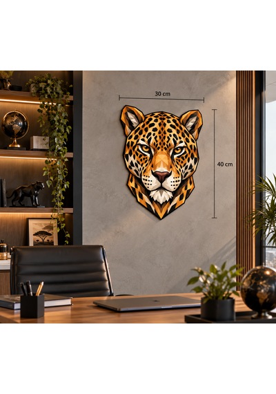 Geometrik Jaguar Mdf Duvar Dekoru Uv Baskılı Jaguar Figürü Mdf Tablo