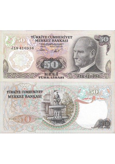 Türkiye 6. Emisyon 50 Türk Lirası J Harfi Yerli Kağıt Para Çil Unc Koleksiyon Para