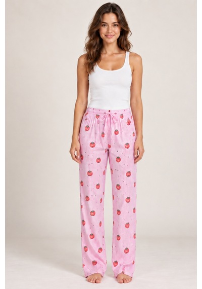 Womanandkids Night Beyaz Kadın Çizgili Bluz Desenli Askılı Pijama Takımı