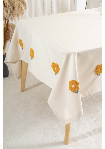 Rivaistanbul Florita Sarı Punch İşlemeli Dertsiz Leke Tutmaz Masa Örtüsü 160x220 CM