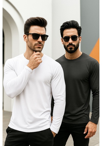 Rich Erkek Beyaz-antrasit 2'li Paket Basic Uzun Kollu Sporcu Body Beyaz-antrasit