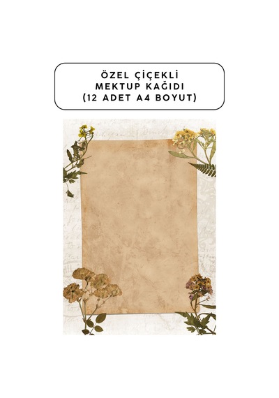 Özel Çiçekli Mektup Kağıdı 12 Adet A4 Boyut