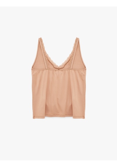 Koton V Yaka Dantel Detaylı Viskon Askılı Pijama Üstü Kahverengi 6slk90009mk Kahve
