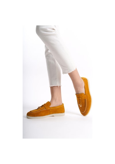 Mubiano Hakiki Deri Collection Kadın Süet Loafer & Babet Hardal -mckry1410-hrd Hardal
