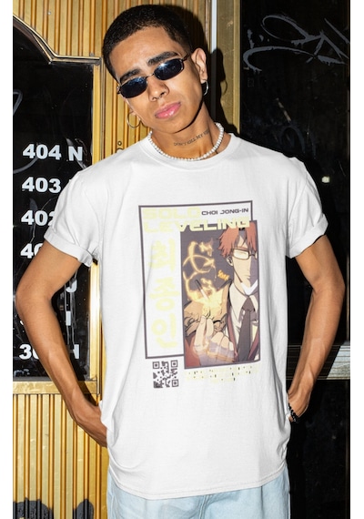 Solo Leveling Choi Jong-ın Baskılı Unisex Oversize Anime Karakter Beyaz