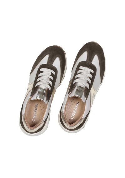 Kadın Haki Gri Bağcıklı Süet Deri Sneaker
