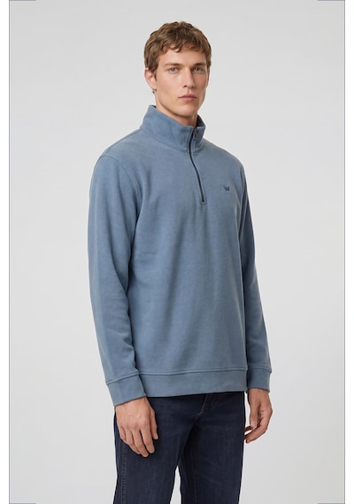 Wrangler Pamuklu Regular Fit Dik Yaka Fermuarlı Selanik Örgü Sweatshirt Mavi