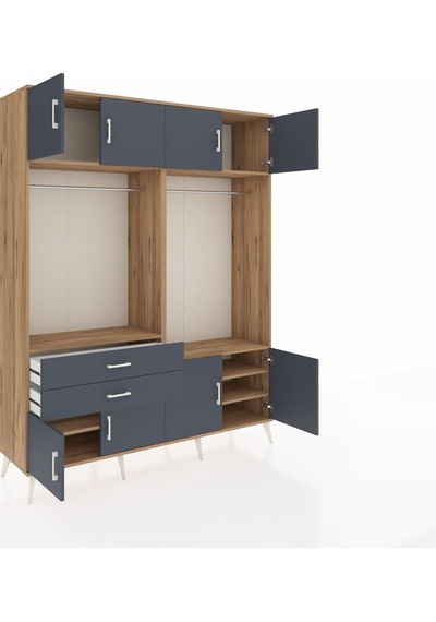 Hyperion Gardrop 7 Raflı 2 Çekmeceli 2 Askılı 176x44x221 Çam-antrasit Antrasit Hyperion Gardrop 7 Raflı 2 Çekmeceli 2 Askılı 176x44x221 Çam-antrasit Antrasit
