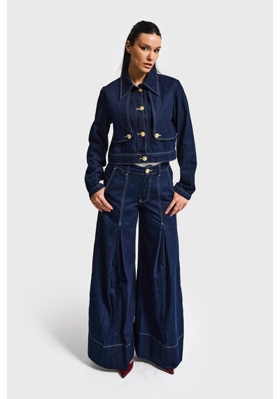 Itsbasic Kadın İndigo Renk 7s6-50 Süper Palazzo Fit Paça Detaylı Denim Jean