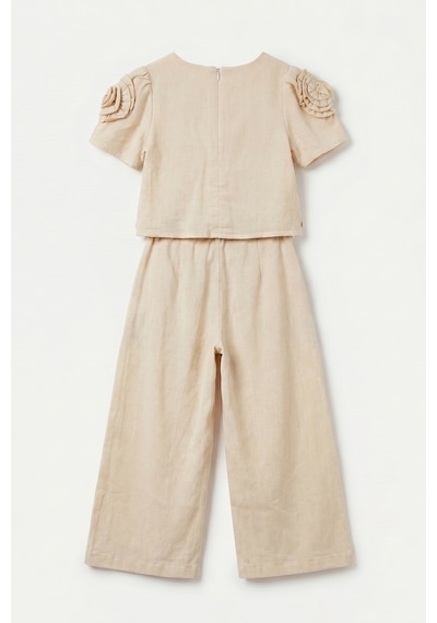 Joy Kids Kız Çocuk Premium Seri Ham Keten Basic Takım 7-11yaş Krem