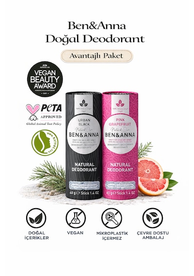 Ben&anna Doğal Deodorant 2 Li Avantajlı Paket Urban Black & Pink Grapefruit
