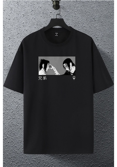 Unisex Kadın Erkek Uchiha Itachi Anime Karakter Baskılı Oversize T-shirt Siyah Mck2152 Siyah