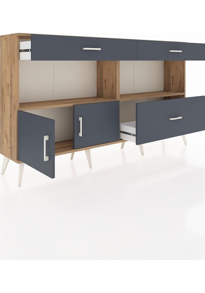 Arges Konsol 2 Raflı 3 Çekmeceli 2 Kapaklı 176x30x99 Çam-antrasit Çam-antrasit