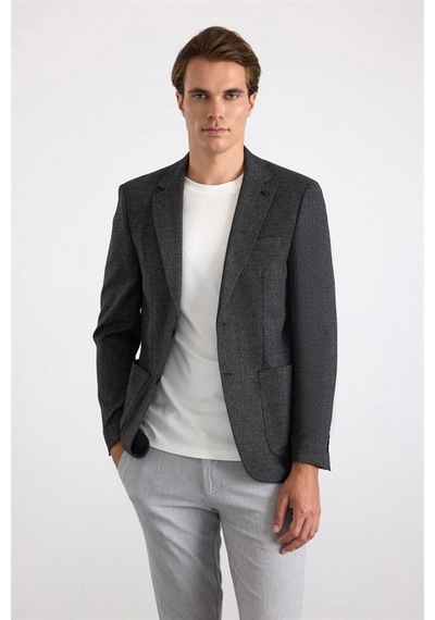 Süvari Siyah Slim Mono Yaka Düz Saten Torba Cep 6 Drop Klasik Ceket Sct2021600009-s09