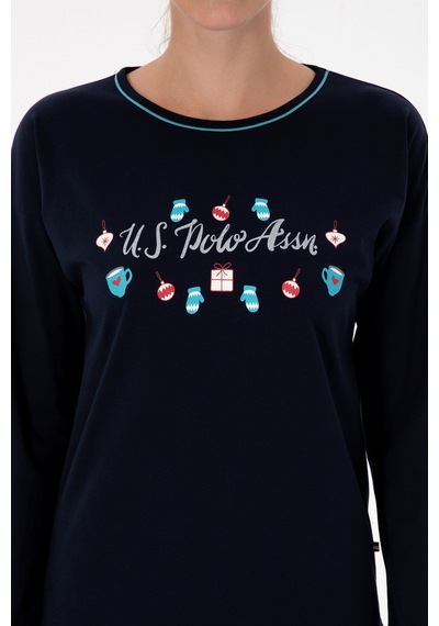 U.S. Polo Assn. Kadın Lacivert Yılbaşı Temalı Pijama Takımı 50318896-VR033 U.S. Polo Assn. Kadın Lacivert Yılbaşı Temalı Pijama Takımı 50318896-VR033