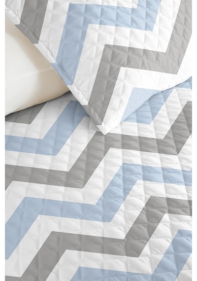 Mavi Zigzag Geometrik Genç Odası Tek Kişilik Pike Takımı-gri Modern 160x220 Cm Kapitone Yatak Örtüsü Doğal Kum Sırları
