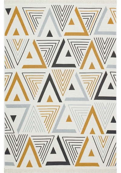 Yellow Grey Yıkanabilir Çift Taraflı Modern Desenli Dokuma Kilim
