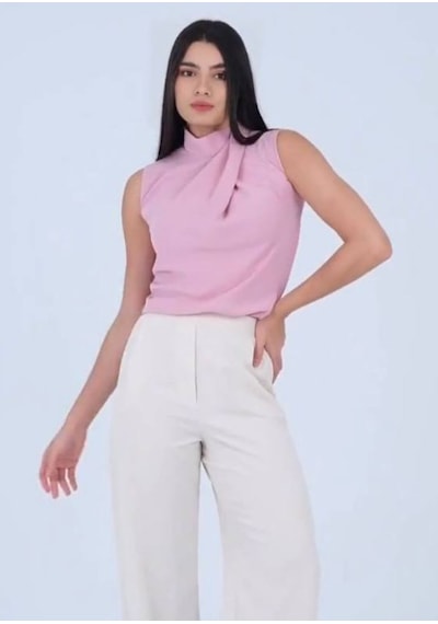 Pera Moda Boğazlı İç Göstermeyen Sıfır Kol Kadın Gömleği Pembe