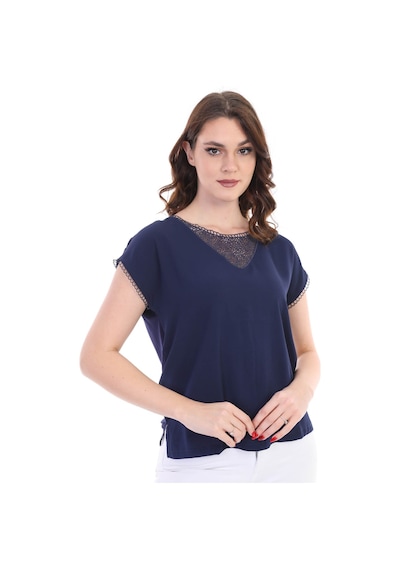 Ella Camelia Kadın Dantel Detaylı Bluz 5010024 Lacivert